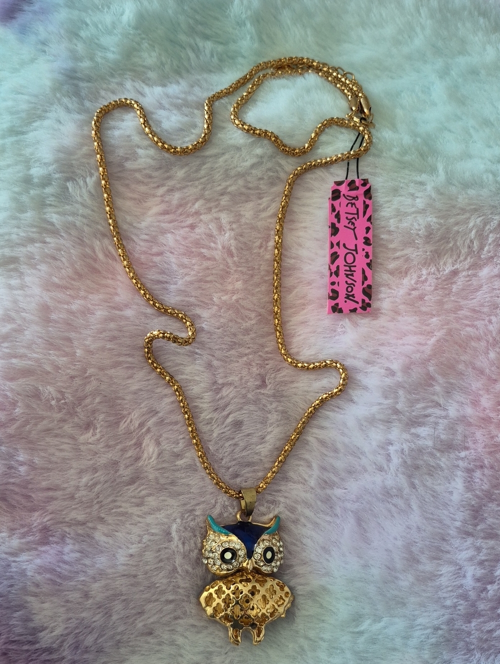 Betsey Johnson Gold-tone Owl Pendant Necklace with Blue & Turquoise Accents